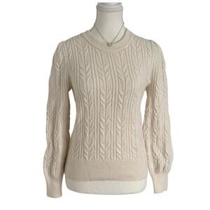 Scoop Size Small Knitted Cream Cable Knit Vintage Sweater